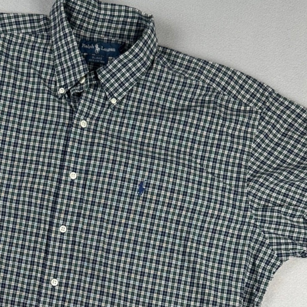 Ralph Lauren Pony Blake Shirt XL Blue Green Plaid Short Sleeve Cotton Button Dwn